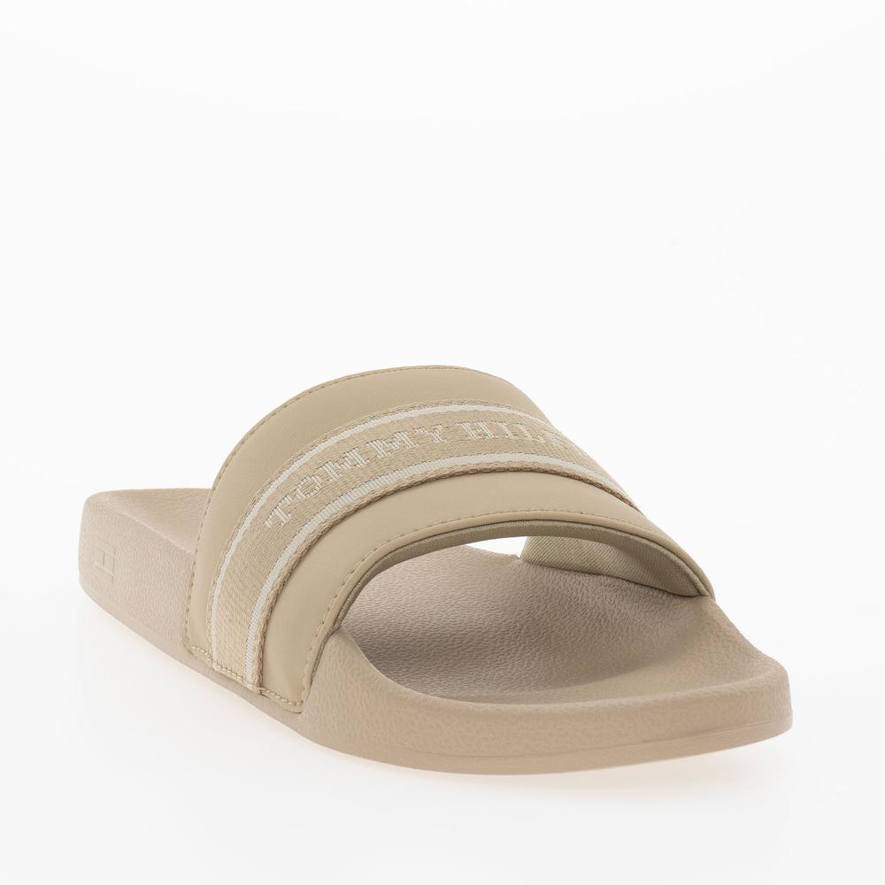 Klapki Tommy Hilfiger Poolside With Webbing Slide FW0FW08529-ACC - beżowe