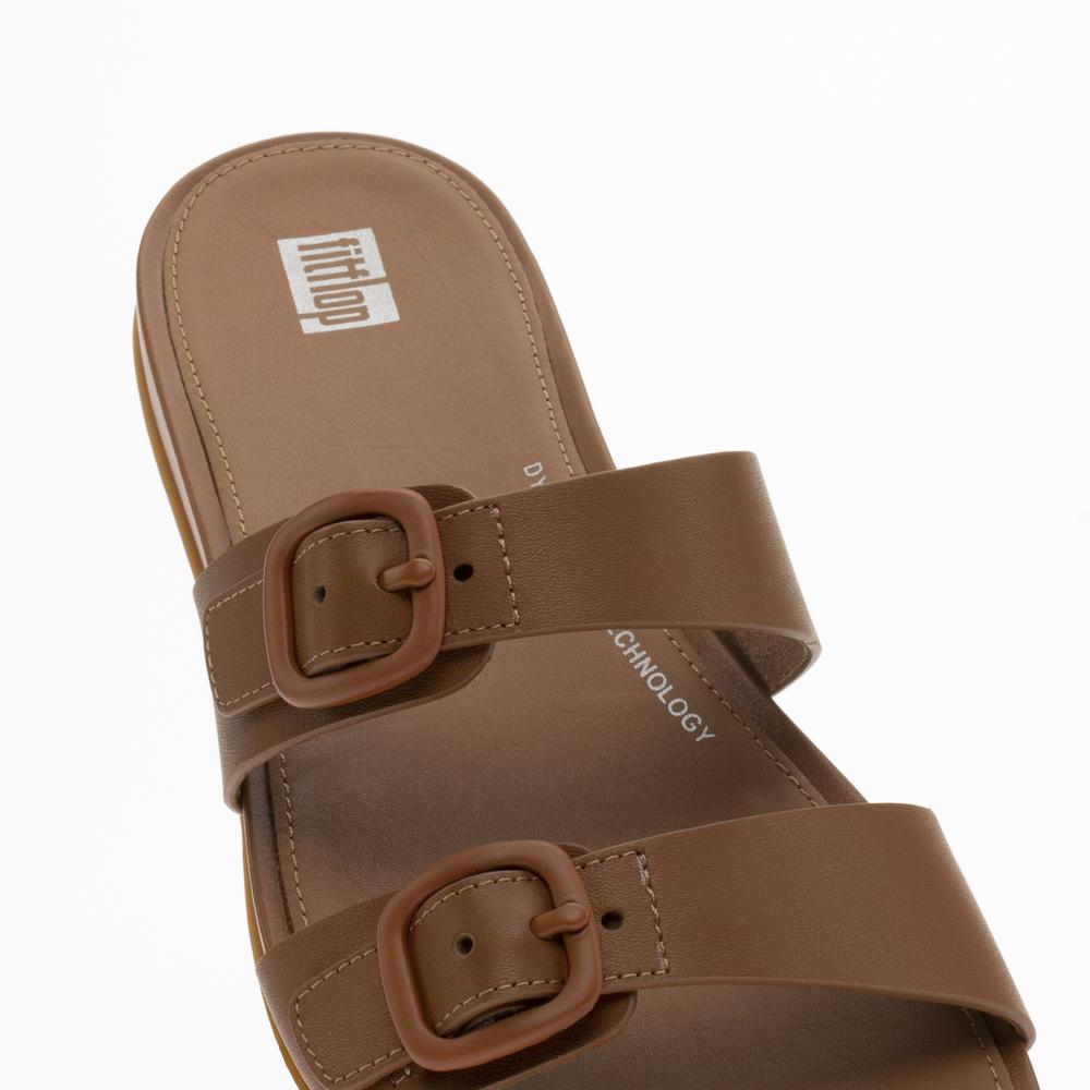 Klapki FitFlop Gracie Buckle Two-Bar Leather FV1-592 - brązowe