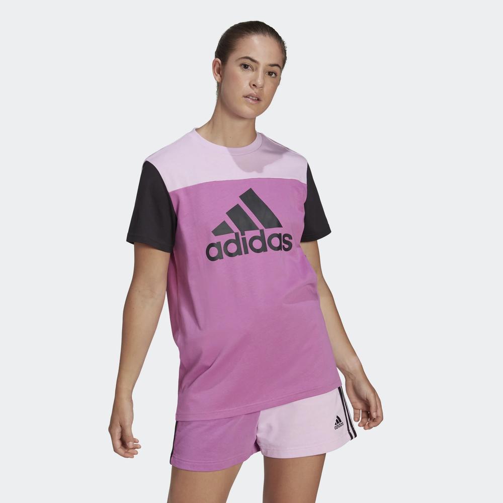 Koszulka adidas Essentials Colorblock Logo HJ9470 - różowo-czarna