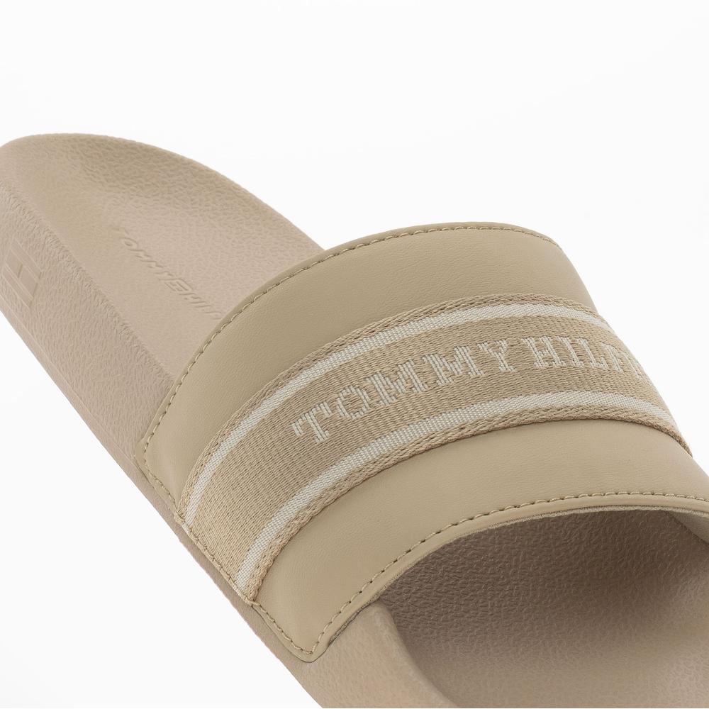Klapki Tommy Hilfiger Poolside With Webbing Slide FW0FW08529-ACC - beżowe