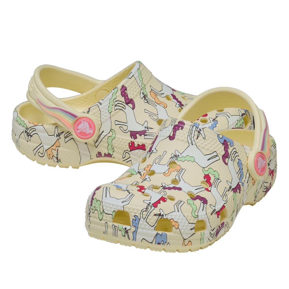 Klapki młodzieżowe Crocs Classic Unicorn Graphic Clog 212515-7CJ - beżowe