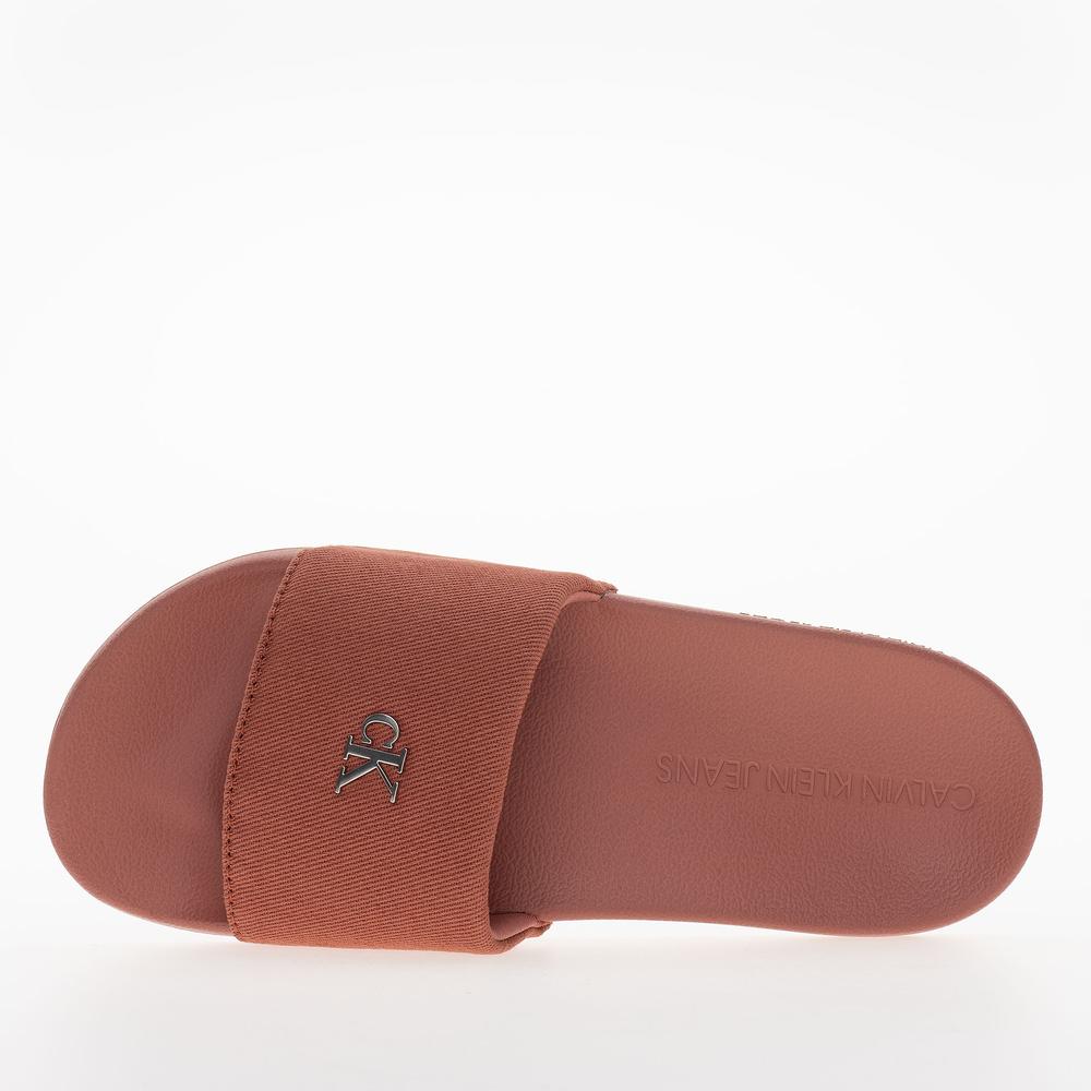 Klapki Calvin Klein Slide Monogram Hardware YW0YW01713-GAM - pomarańczowe