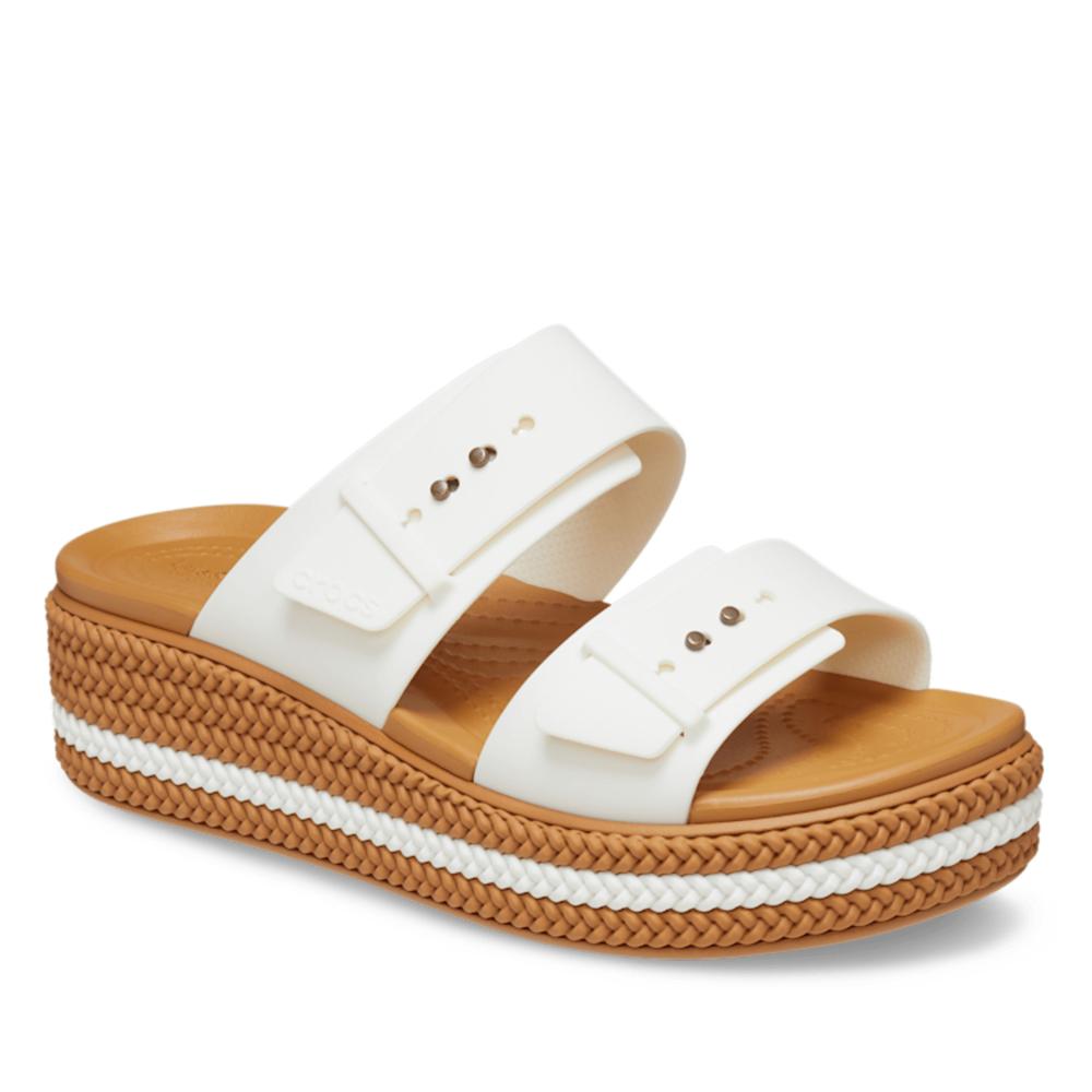 Klapki Crocs Brooklyn Woven Buckle Low Wedge 209978-0WV - białe