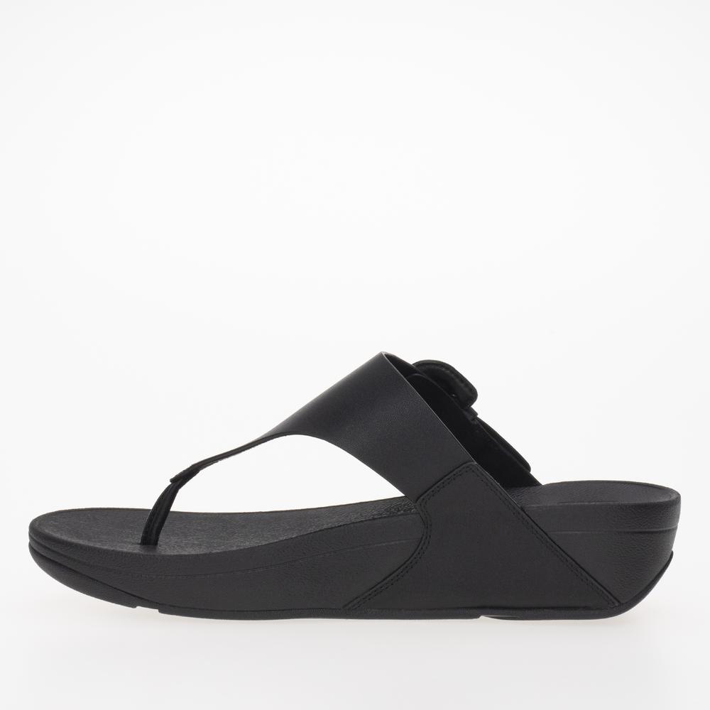 Japonki FitFlop Lulu Covered-Buckle Raw-Edge Leather Toe-Thongs HG9-001 - czarne