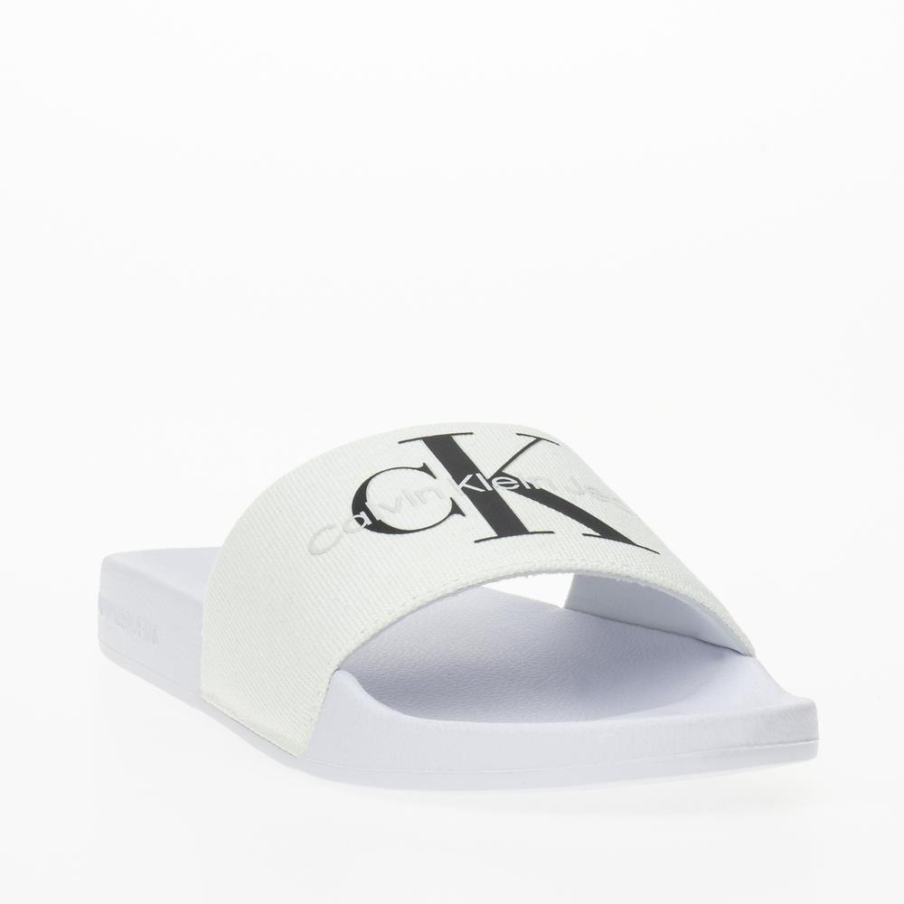 Klapki Calvin Klein Slide Monogram CO YW0YW00103-01W - białe