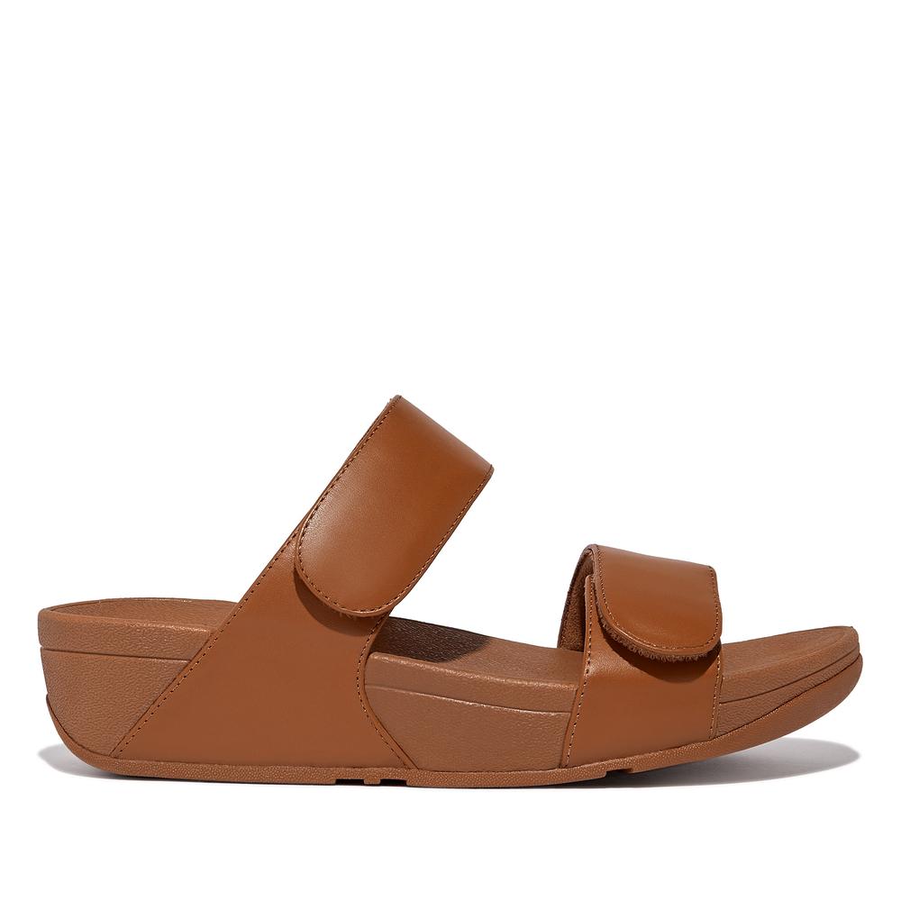 Klapki FitFlop Lulu Adjustable Leather FV6-592 - brązowe