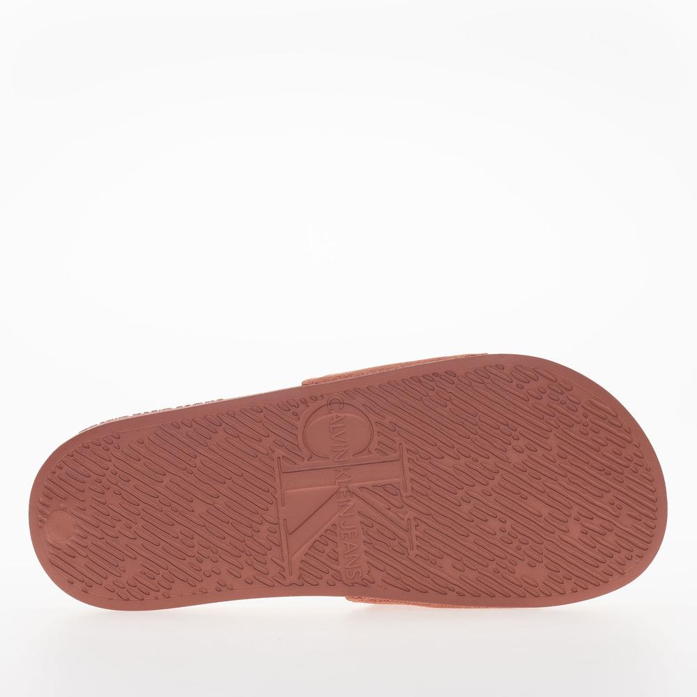 Klapki Calvin Klein Slide Monogram Hardware YW0YW01713-GAM - pomarańczowe
