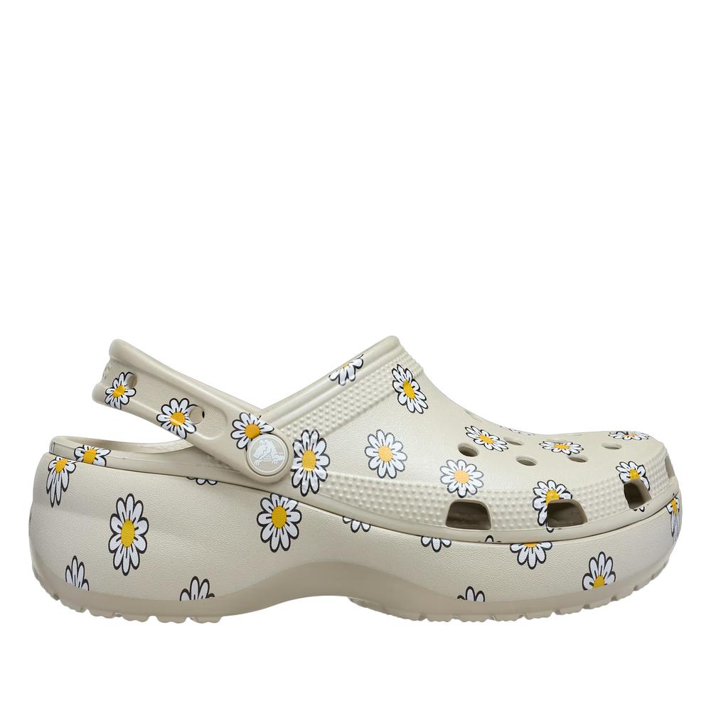 Klapki damskie Crocs Classic Platform Floral Clog 212668-1WY - szare