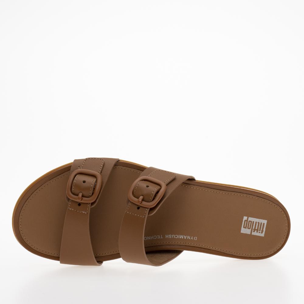 Klapki FitFlop Gracie Buckle Two-Bar Leather FV1-592 - brązowe