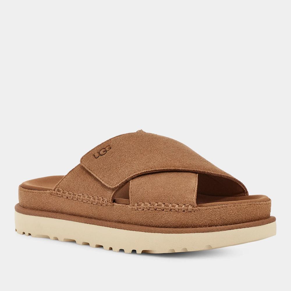 Klapki Ugg Goldenstar Cross Slide 1137910-CHE - brązowe