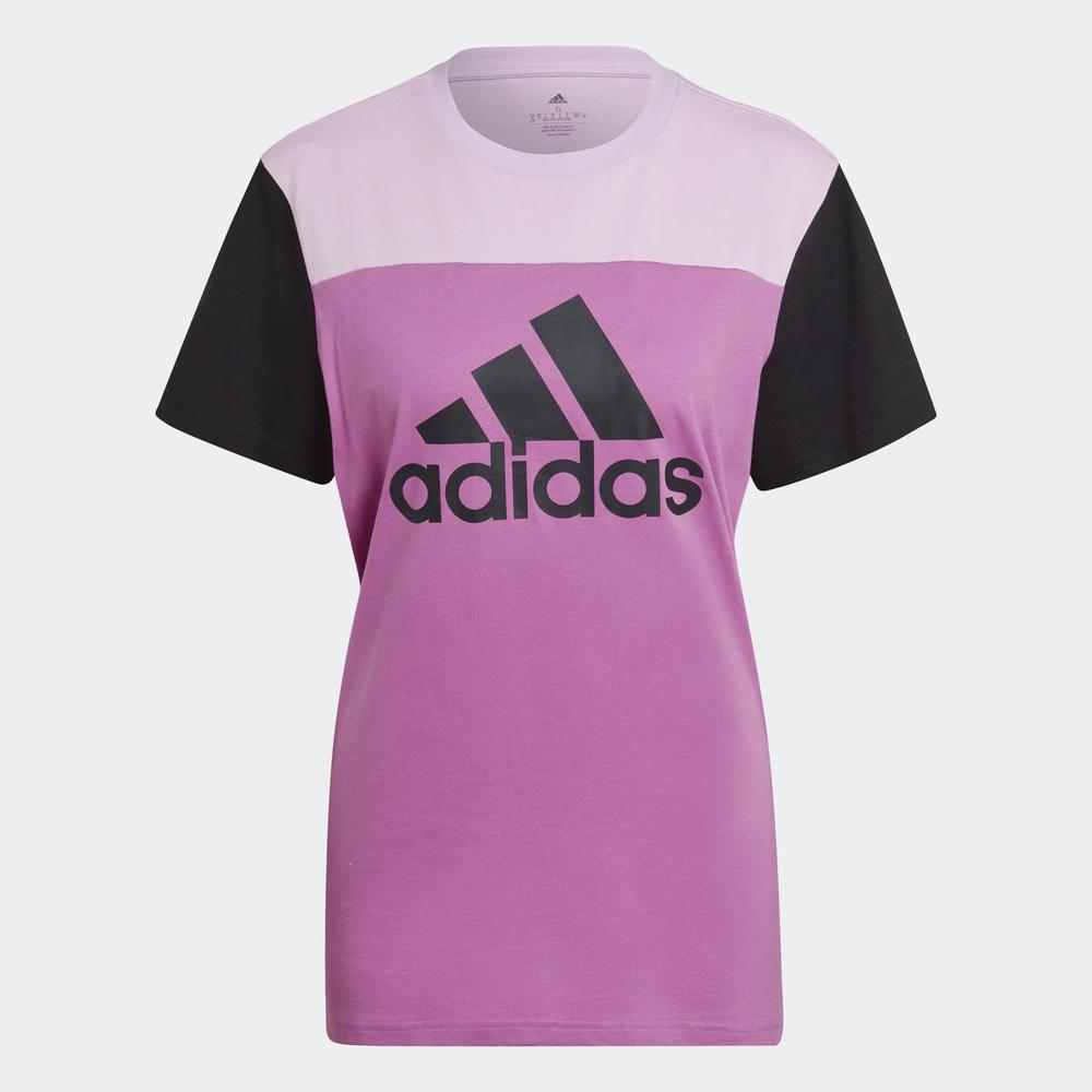 Koszulka adidas Essentials Colorblock Logo HJ9470 - różowo-czarna