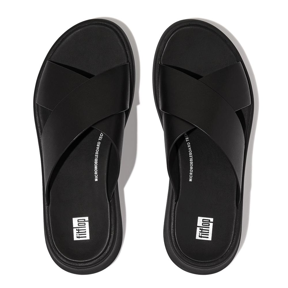 Klapki FitFlop F-Mode Leather Flatform Cross Slides FW5-090 - czarne