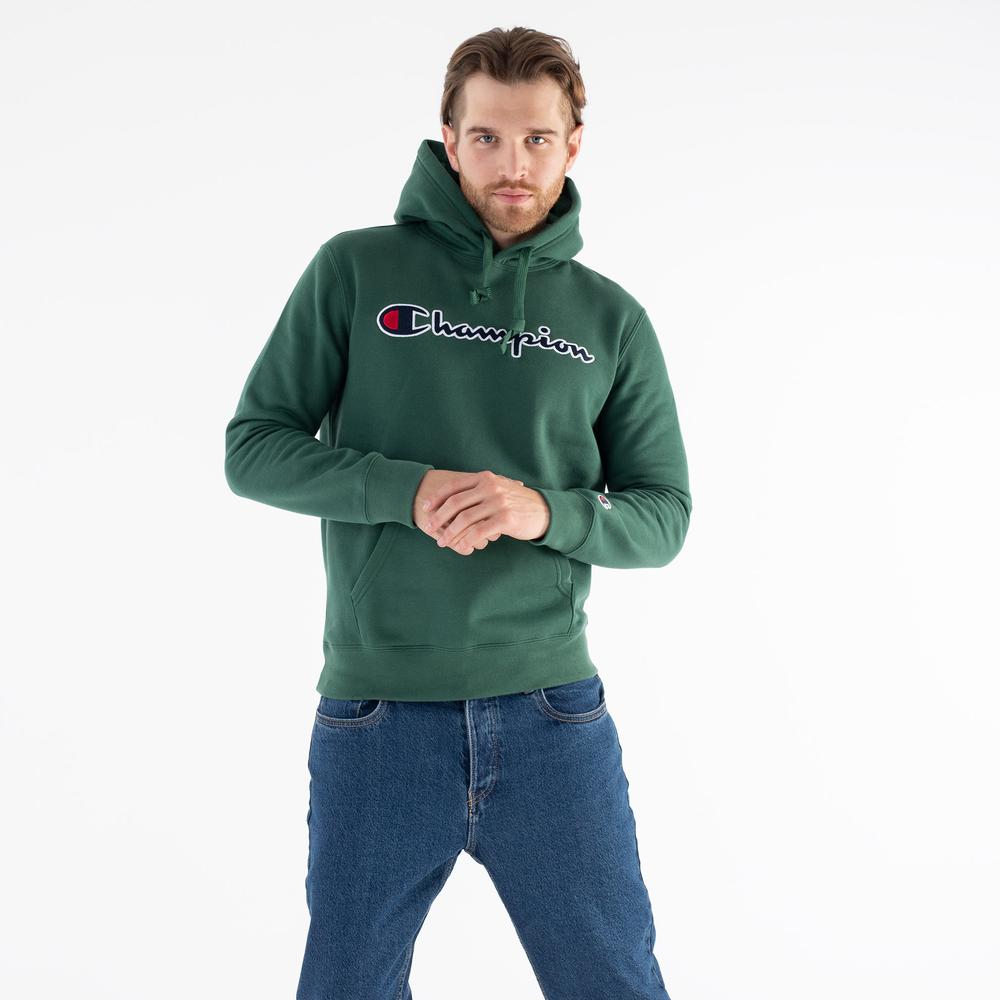 Bluza Champion Script Logo Embroidery Fleece Hoodie 217858-GS568 - zielona