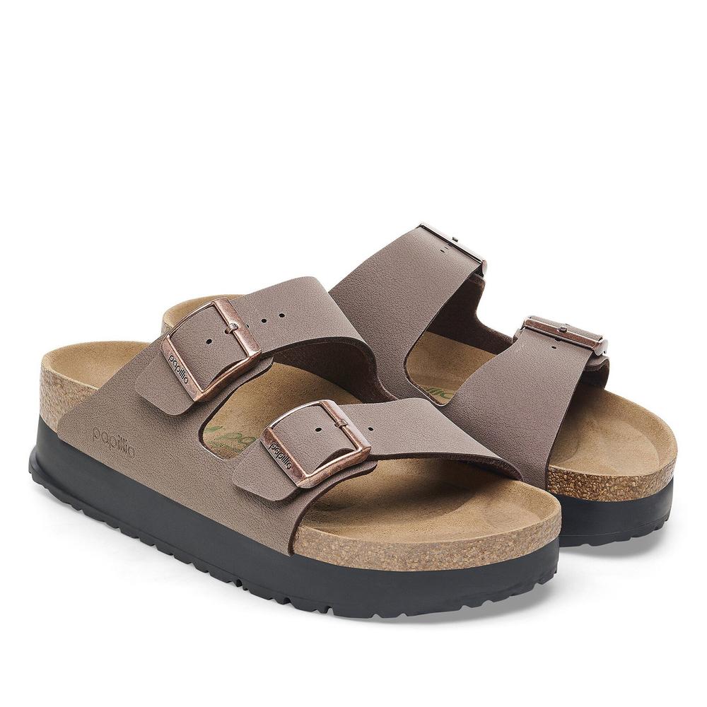 Klapki damskie Birkenstock Arizona PAP Flex Platform 1027417 - brązowe