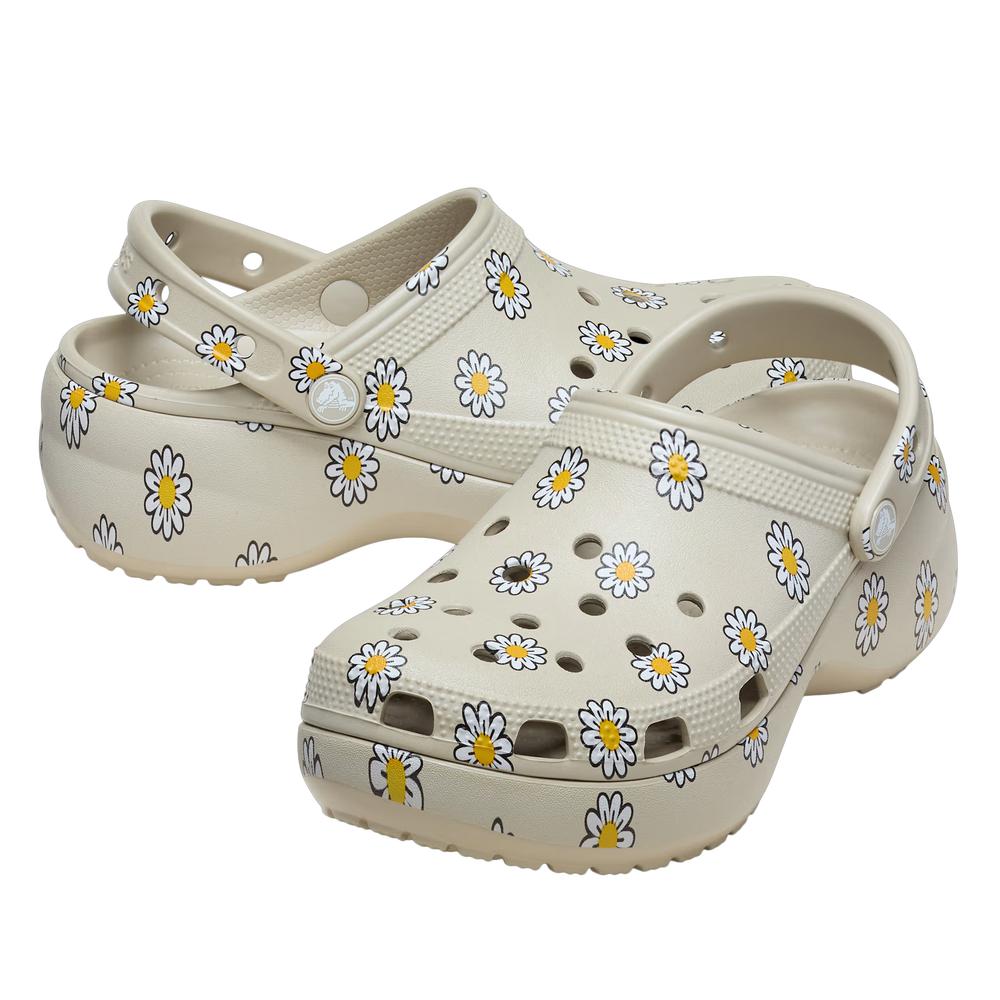 Klapki damskie Crocs Classic Platform Floral Clog 212668-1WY - szare