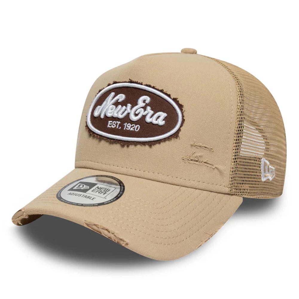 Czapka męska New Era 9FORTY Oval Canvas Distress Trucker 60771805 - beżowa