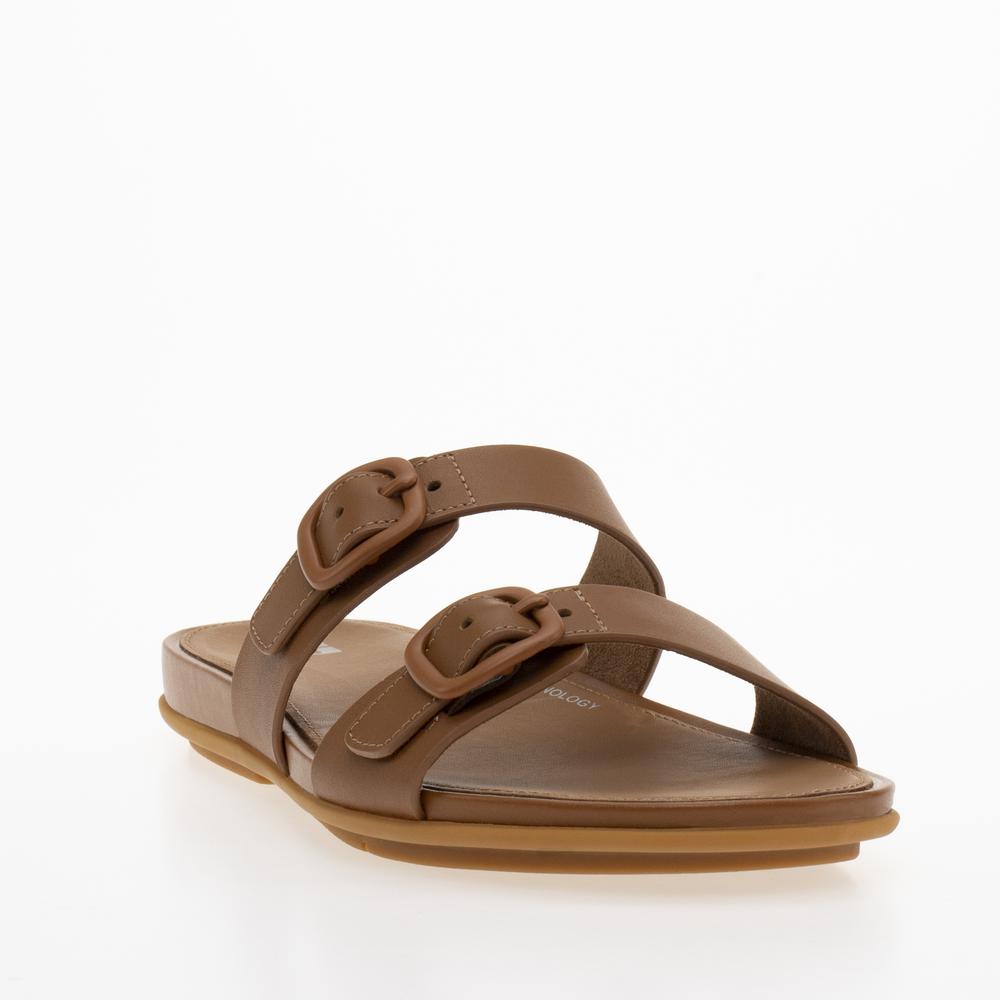 Klapki FitFlop Gracie Buckle Two-Bar Leather FV1-592 - brązowe