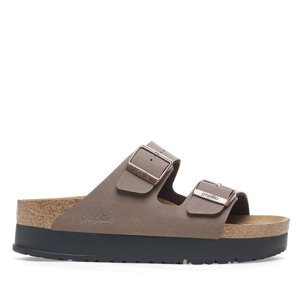 Klapki damskie Birkenstock Arizona PAP Flex Platform 1027417 - brązowe