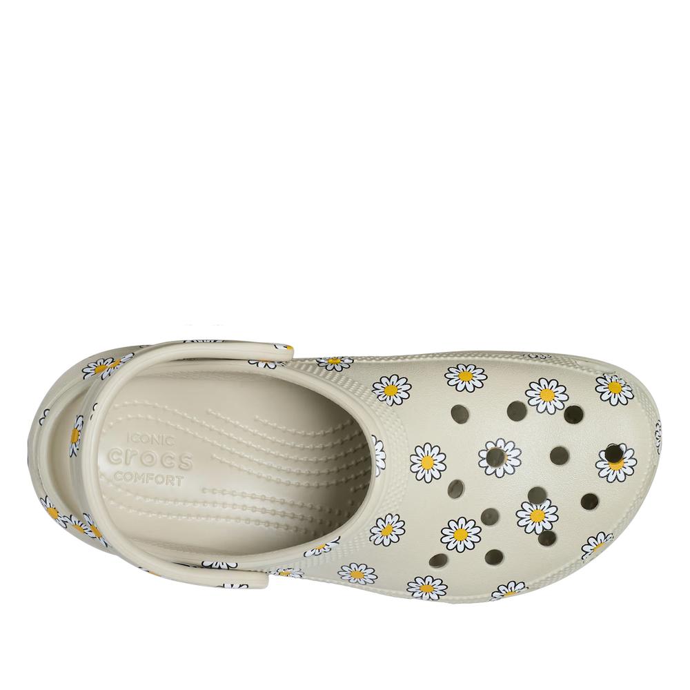 Klapki damskie Crocs Classic Platform Floral Clog 212668-1WY - szare