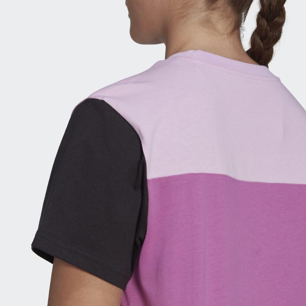 Koszulka adidas Essentials Colorblock Logo HJ9470 - różowo-czarna