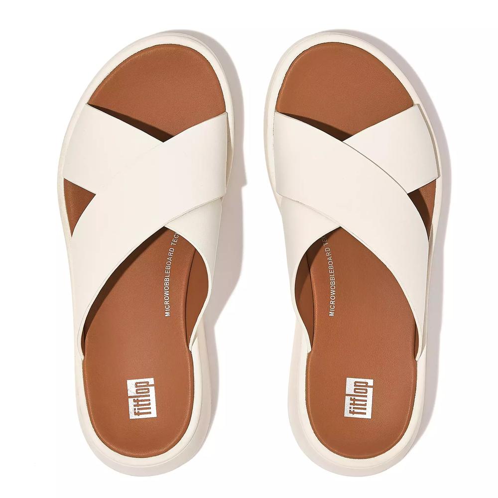 Klapki FitFlop F-Mode Leather Flatform Cross Slides FW5-477 - białe