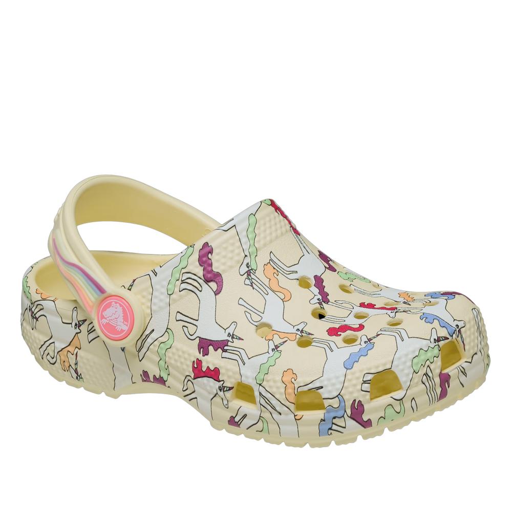 Klapki młodzieżowe Crocs Classic Unicorn Graphic Clog 212515-7CJ - beżowe