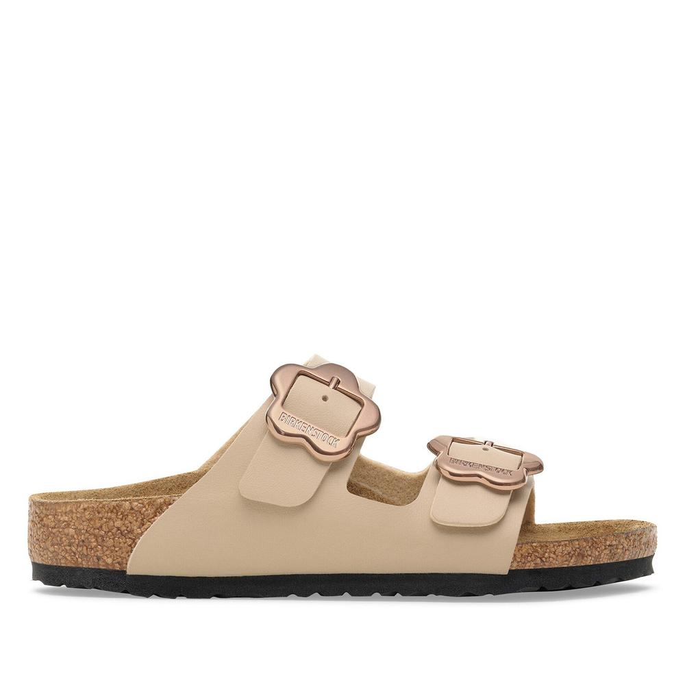Klapki młodzieżowe Birkenstock Arizona Flower Buckle 1030419 - beżowe