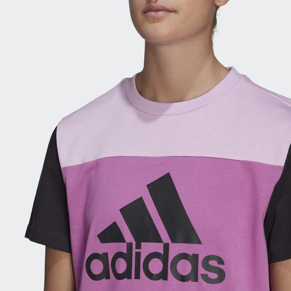 Koszulka adidas Essentials Colorblock Logo HJ9470 - różowo-czarna
