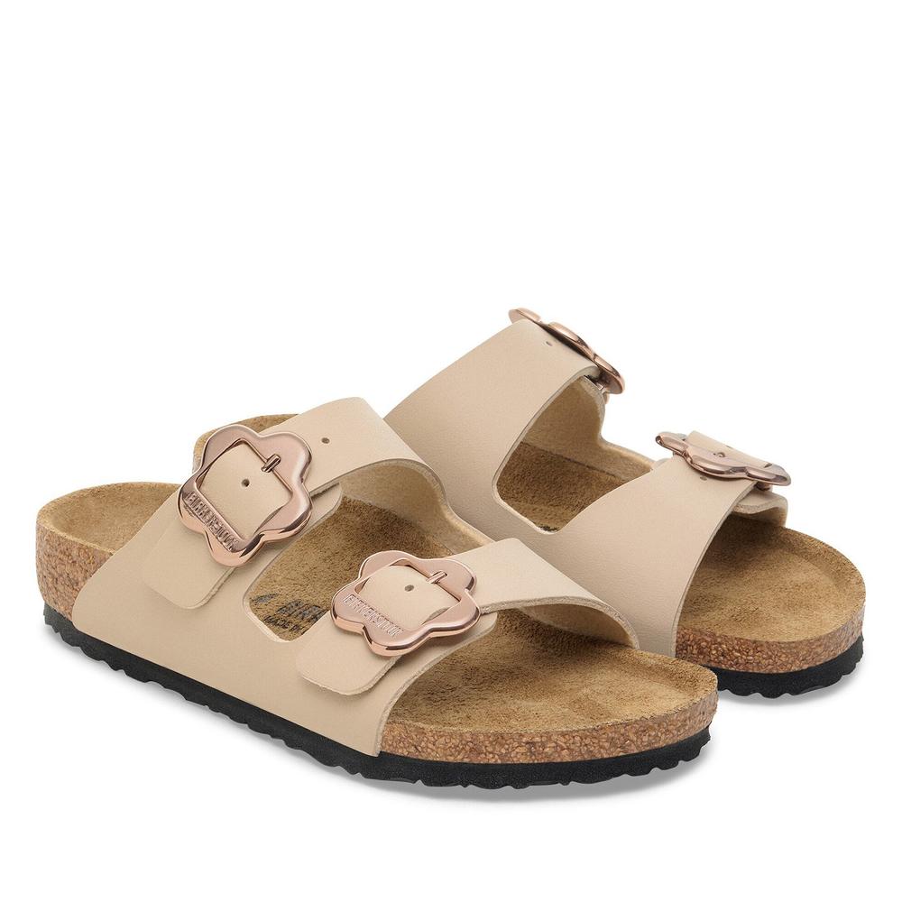 Klapki młodzieżowe Birkenstock Arizona Flower Buckle 1030419 - beżowe