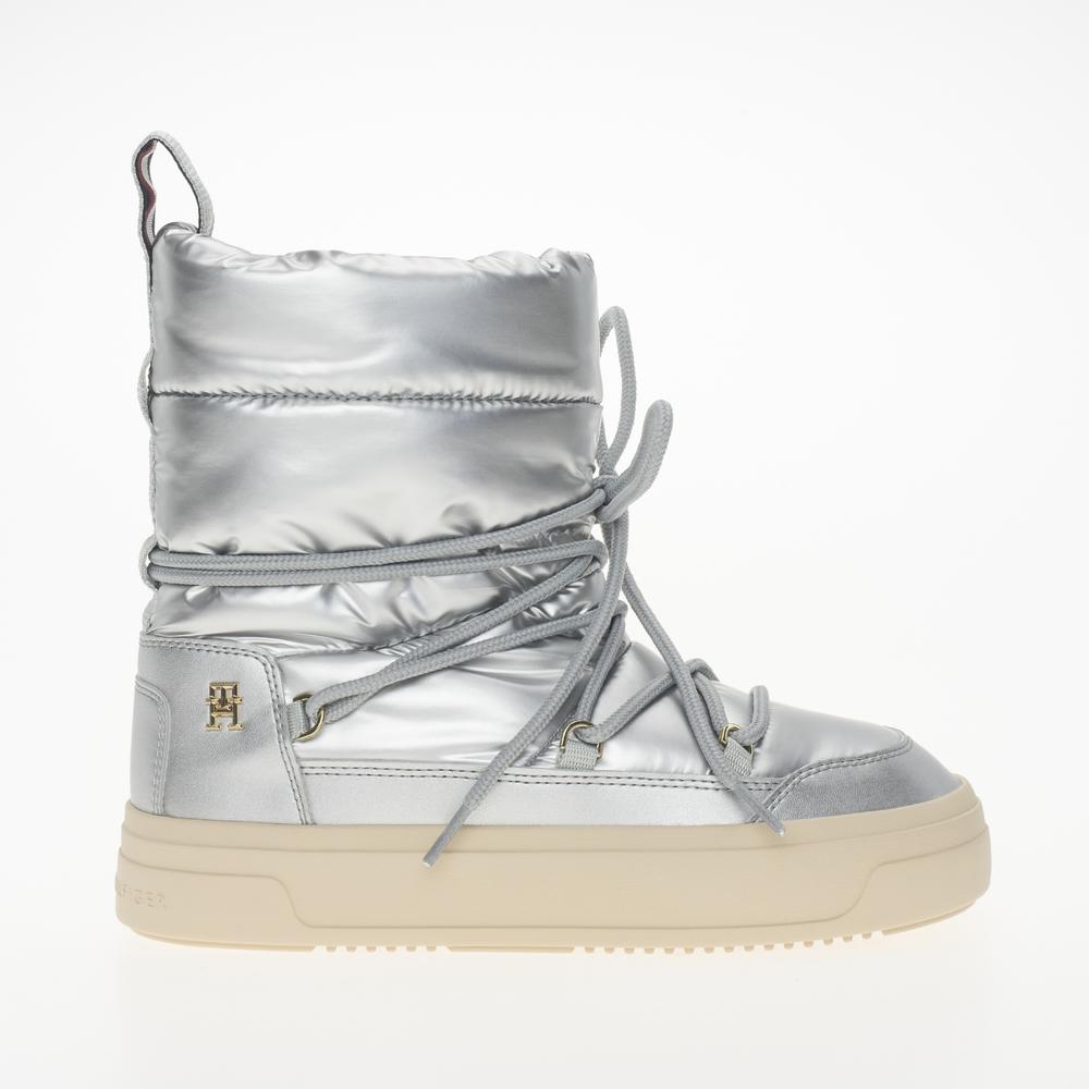 Buty Tommy Hilfiger Lace-Up Metallic Snowboot FW0FW08442-0IN - srebrne