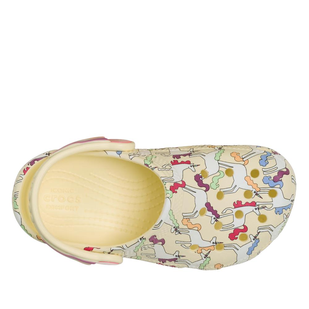 Klapki młodzieżowe Crocs Classic Unicorn Graphic Clog 212515-7CJ - beżowe