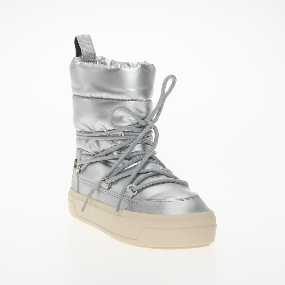 Buty Tommy Hilfiger Lace-Up Metallic Snowboot FW0FW08442-0IN - srebrne