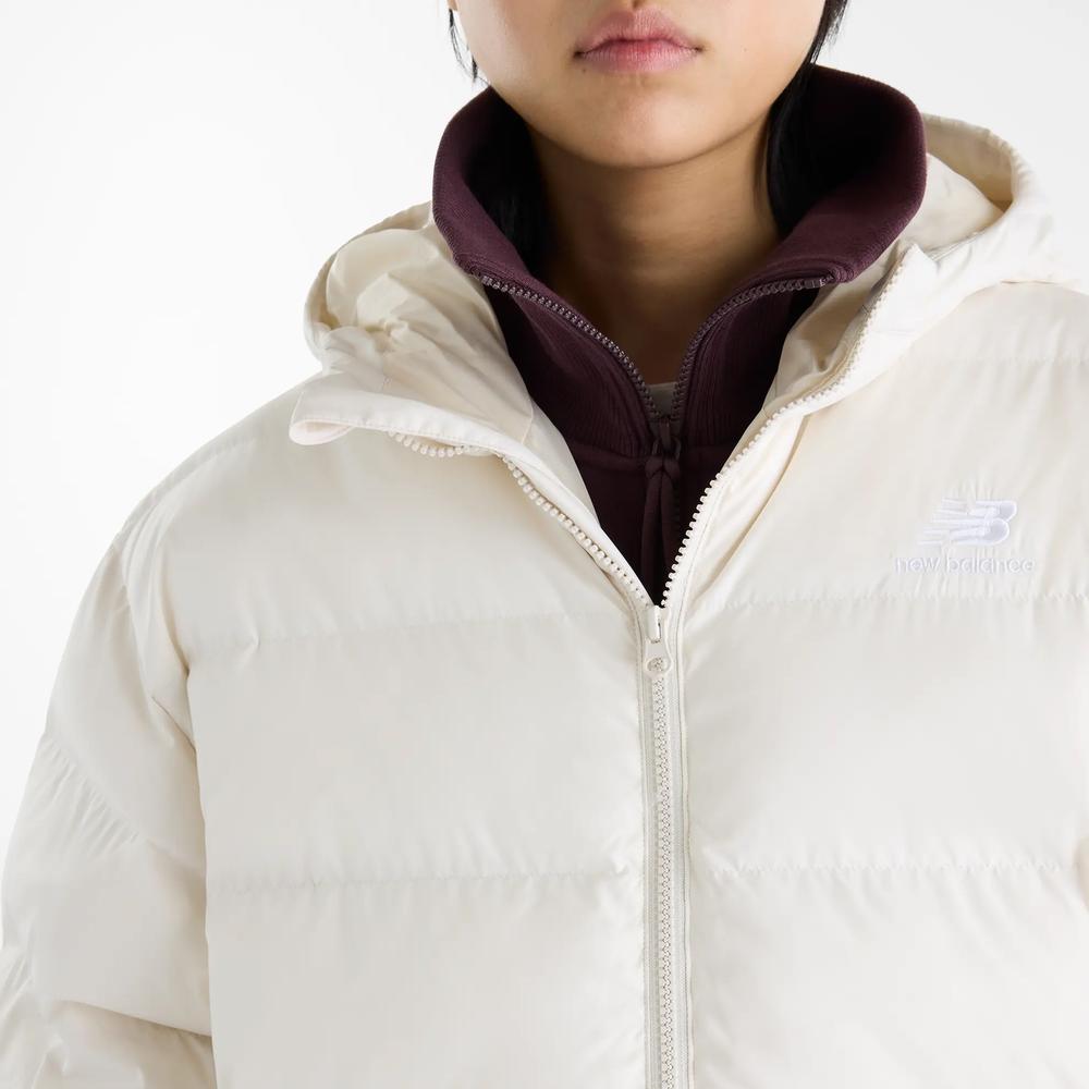 Kurtka damska New Balance Boston Long Puffer WJ62Y0KBLIN - beżowa