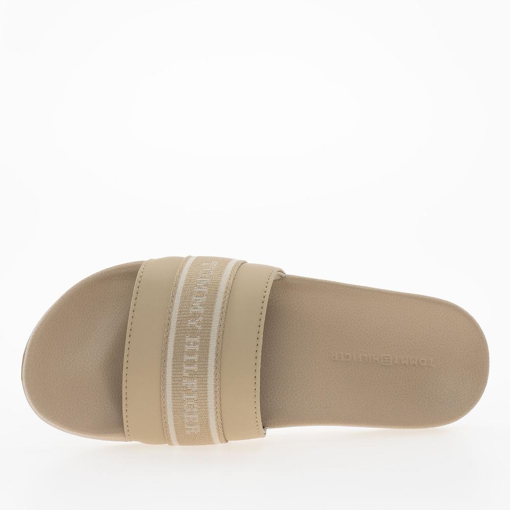 Klapki Tommy Hilfiger Poolside With Webbing Slide FW0FW08529-ACC - beżowe