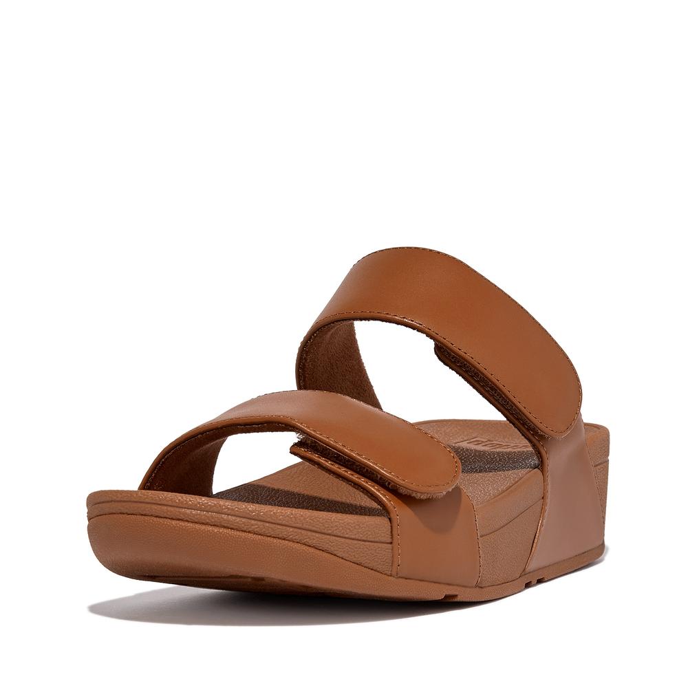 Klapki FitFlop Lulu Adjustable Leather FV6-592 - brązowe