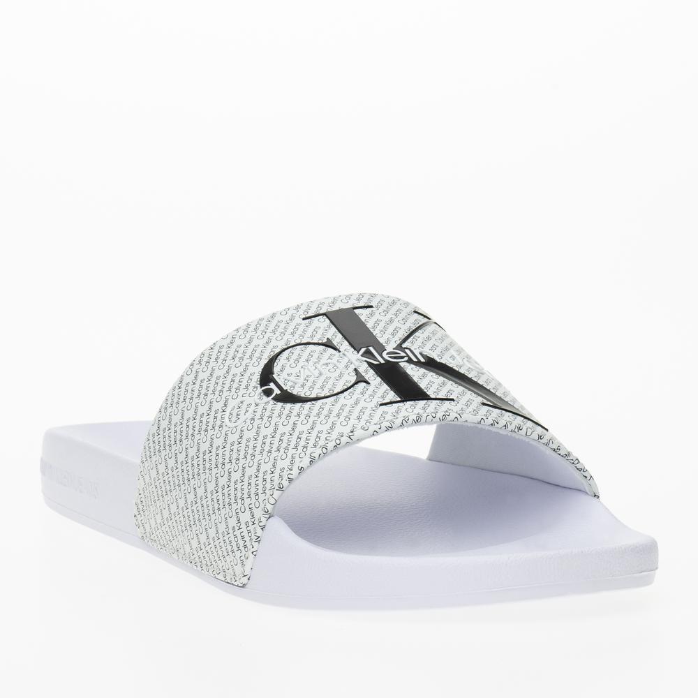 Klapki Calvin Klein Slide AOP YW0YW01407-01W - białe