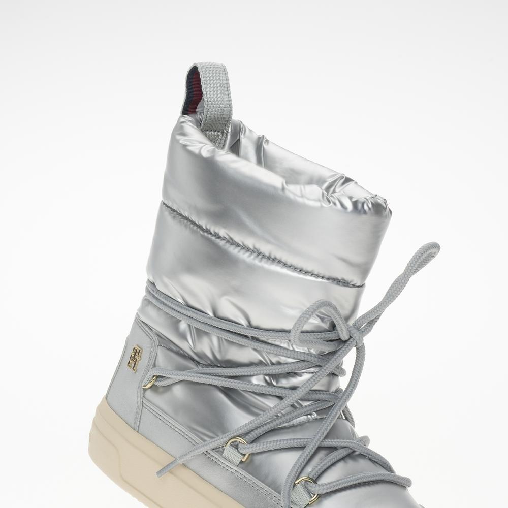 Buty Tommy Hilfiger Lace-Up Metallic Snowboot FW0FW08442-0IN - srebrne