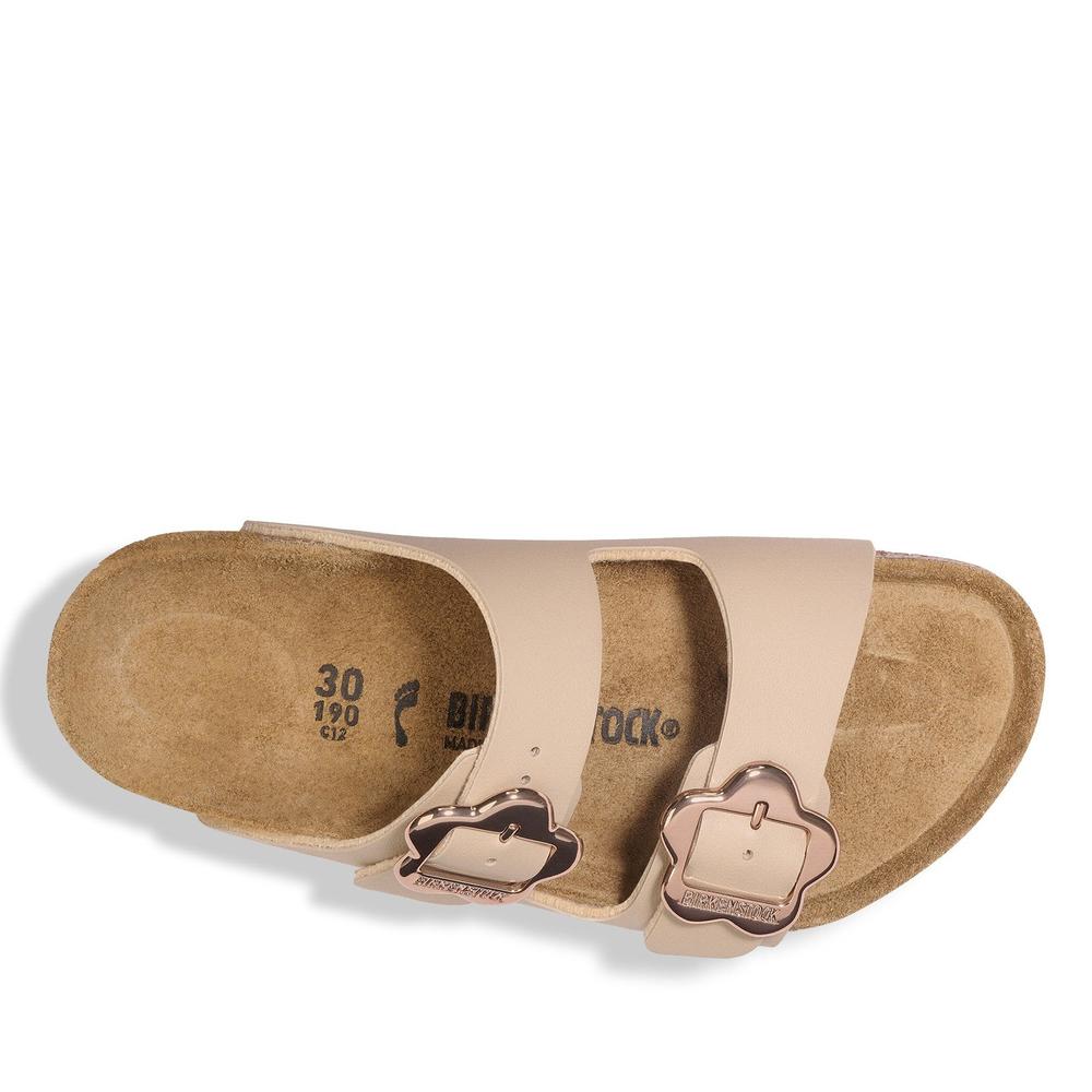 Klapki młodzieżowe Birkenstock Arizona Flower Buckle 1030419 - beżowe