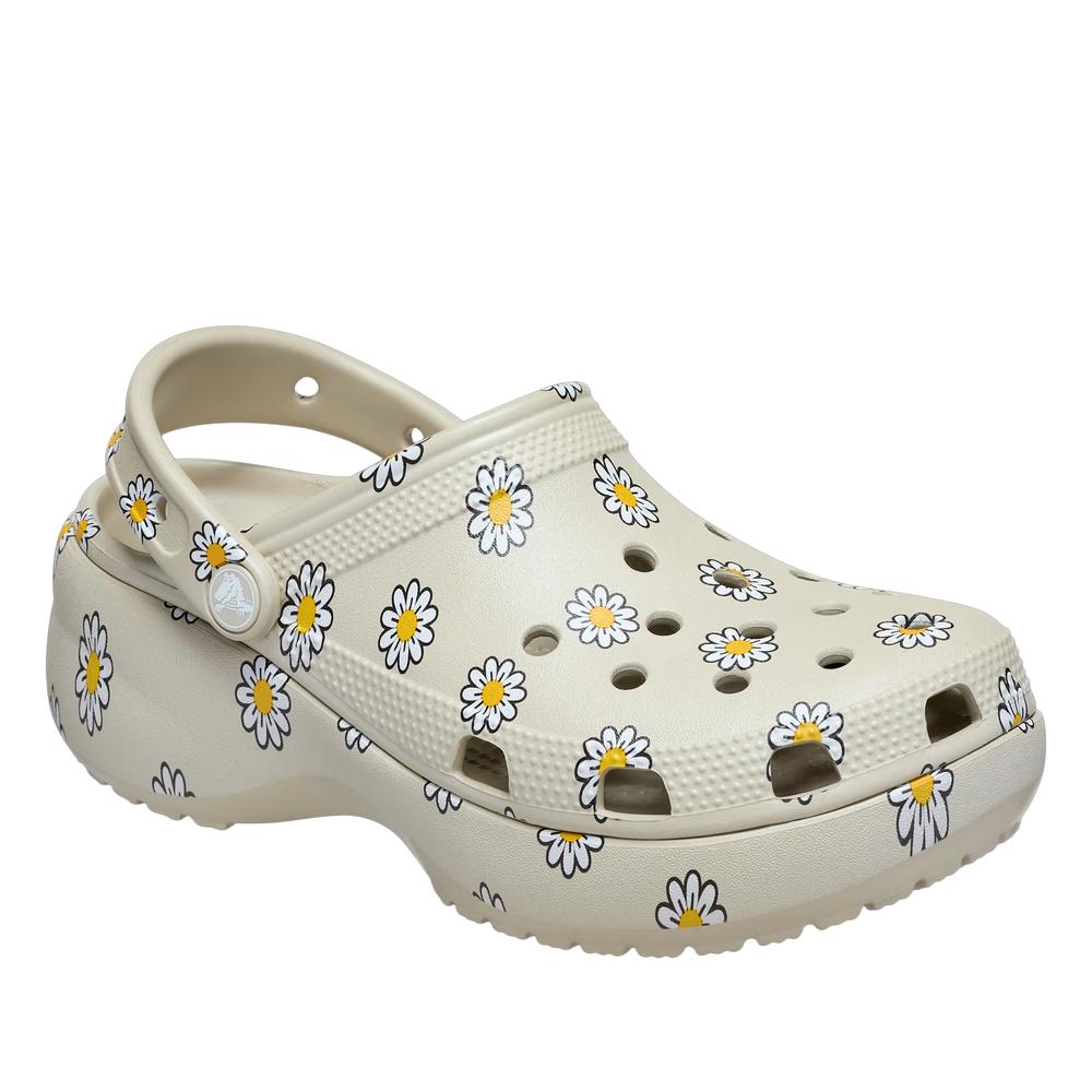 Klapki damskie Crocs Classic Platform Floral Clog 212668-1WY - szare