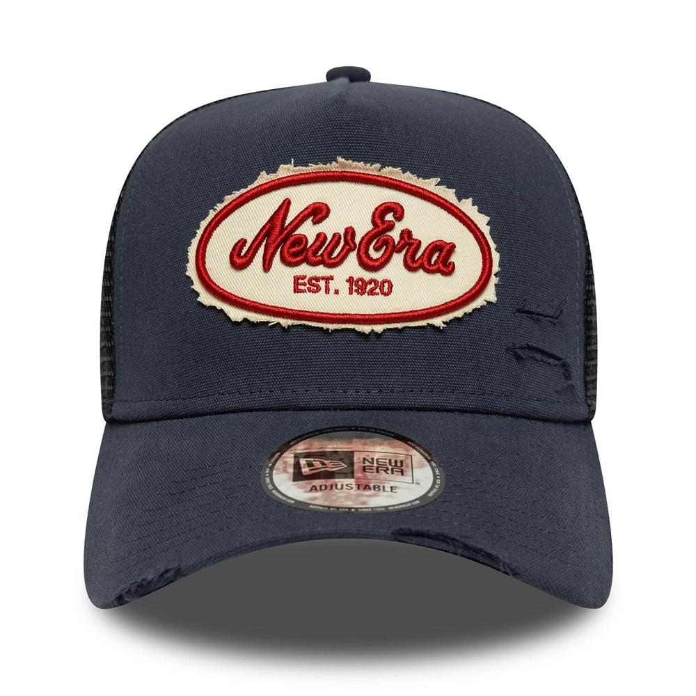 Czapka męska New Era Oval Canvas Distress Trucker 60771801 - granatowa