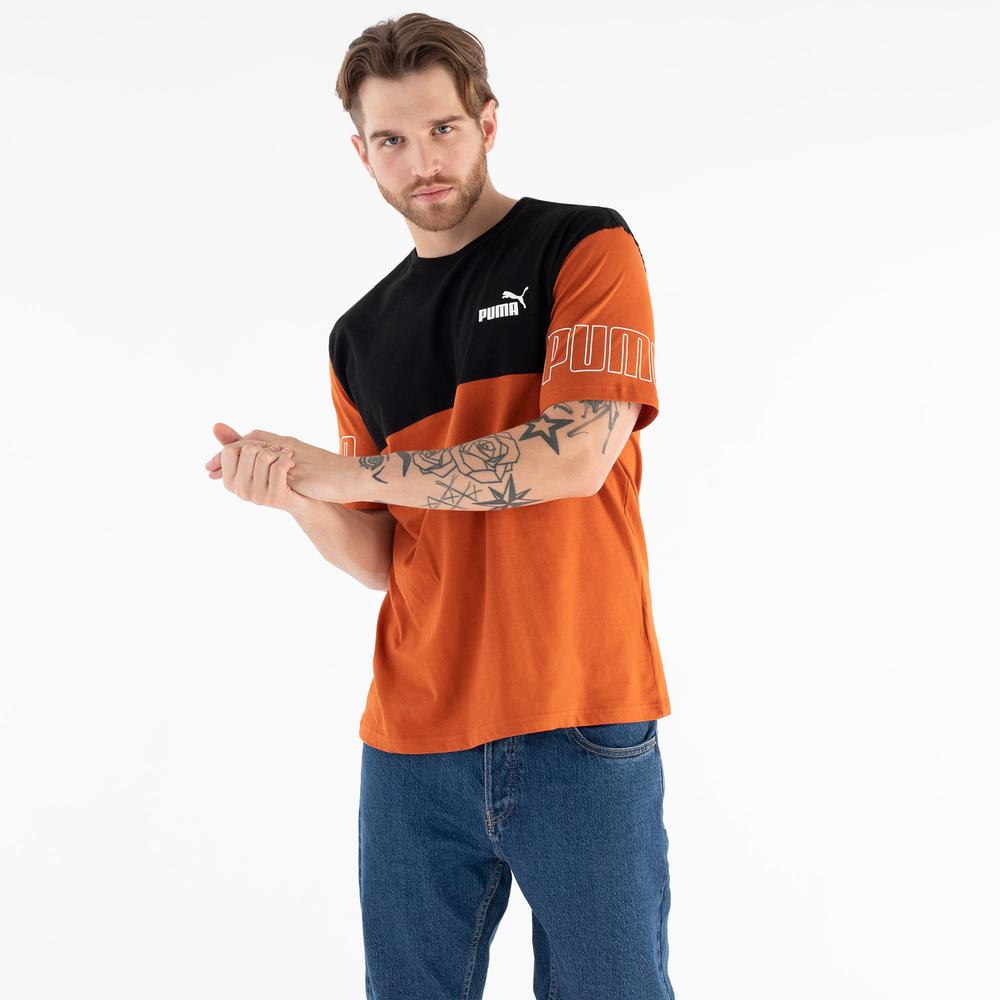Koszulka Puma Power Colourblock 67156764 - pomarańczowo-czarna