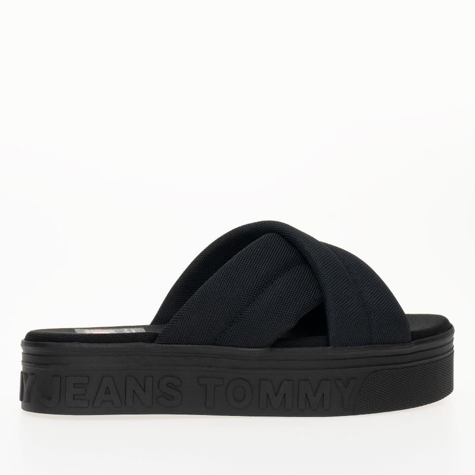 Klapki Tommy Jeans Lettering Flatform EN0EN02465-BDS - czarne