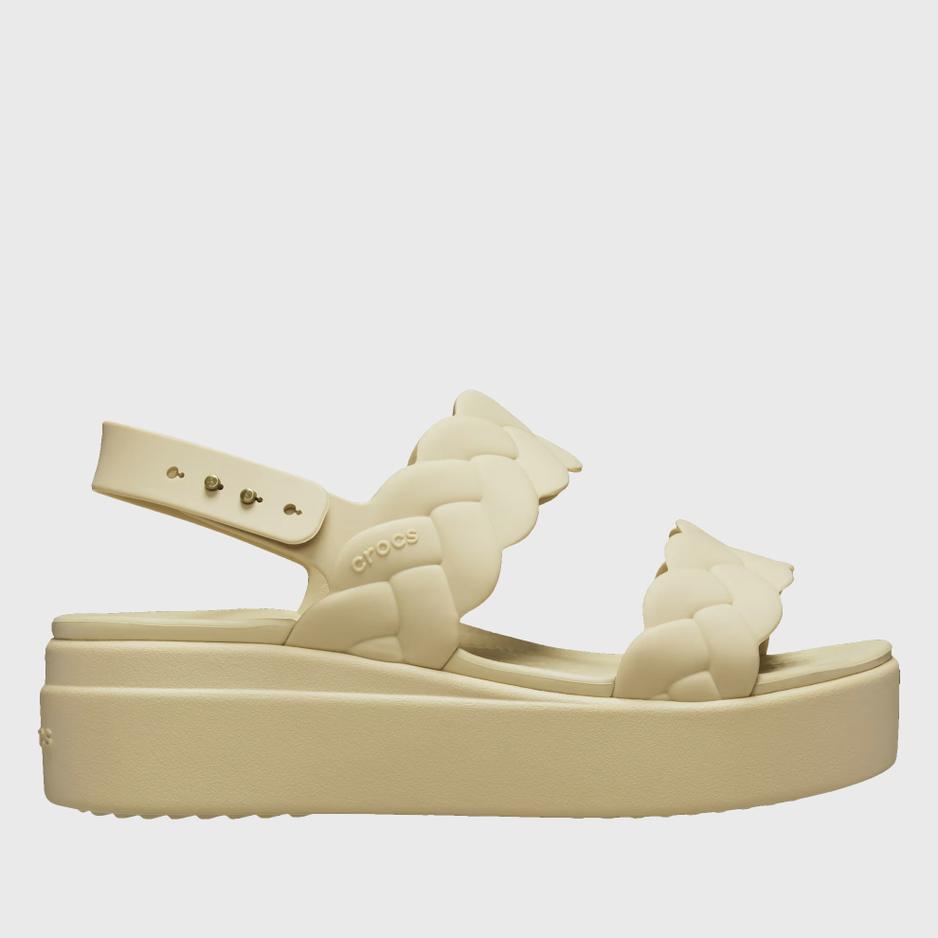 Klapki Crocs Brooklyn Woven Low Wedge 209977-212 - beżowe