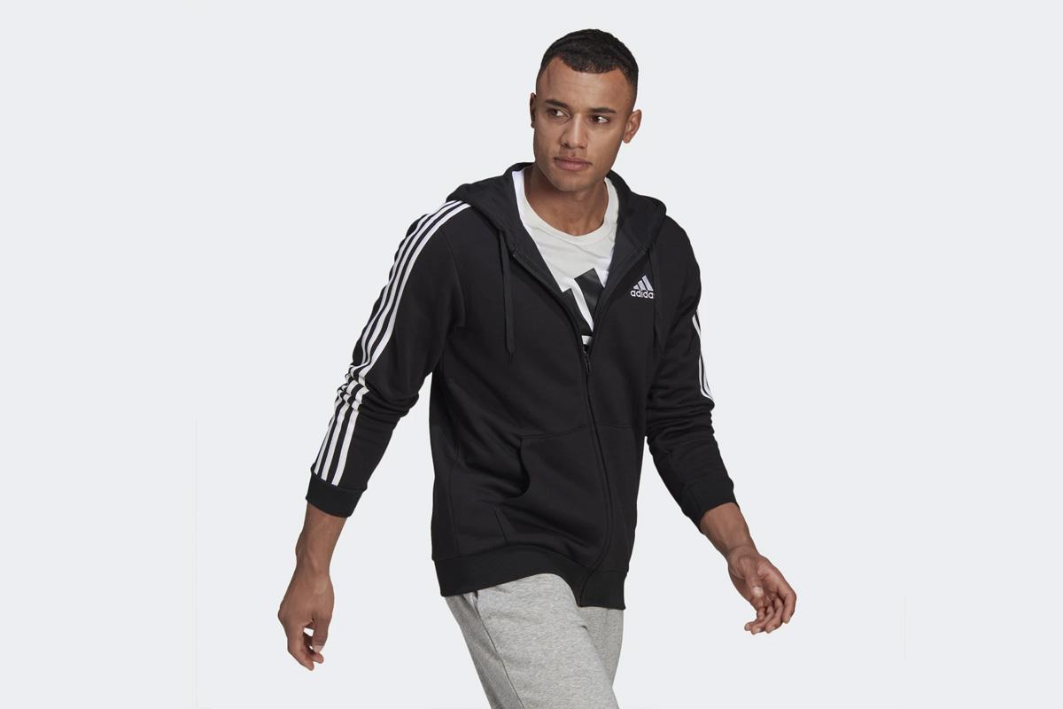 Bluza adidas Essentials Fleece 3-Stripes Full-Zip Hoodie GK9051 męska,  czarna