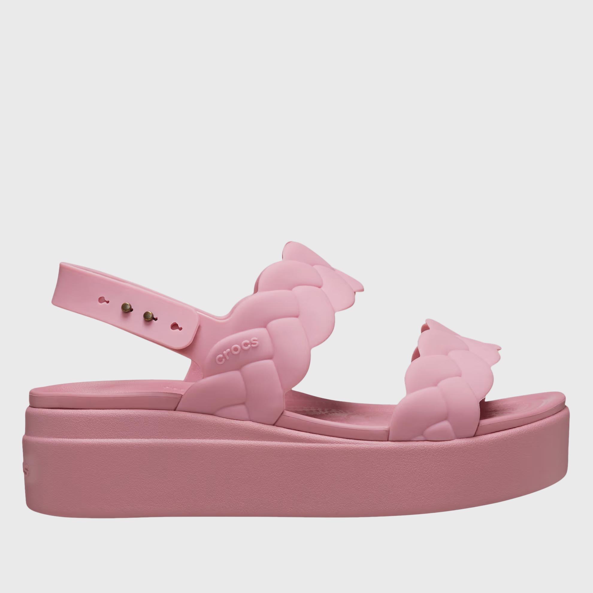 Klapki Crocs Brooklyn Woven Low Wedge 209977-6XX damskie, różowe