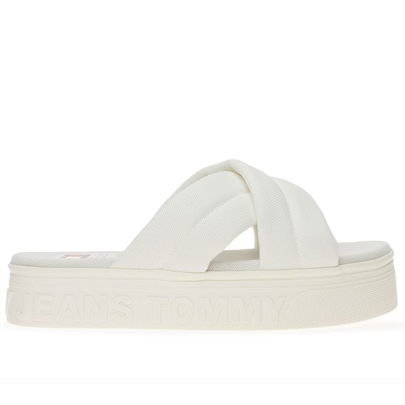 Klapki Tommy Jeans Lettering Flatform EN0EN02465-YBL - białe
