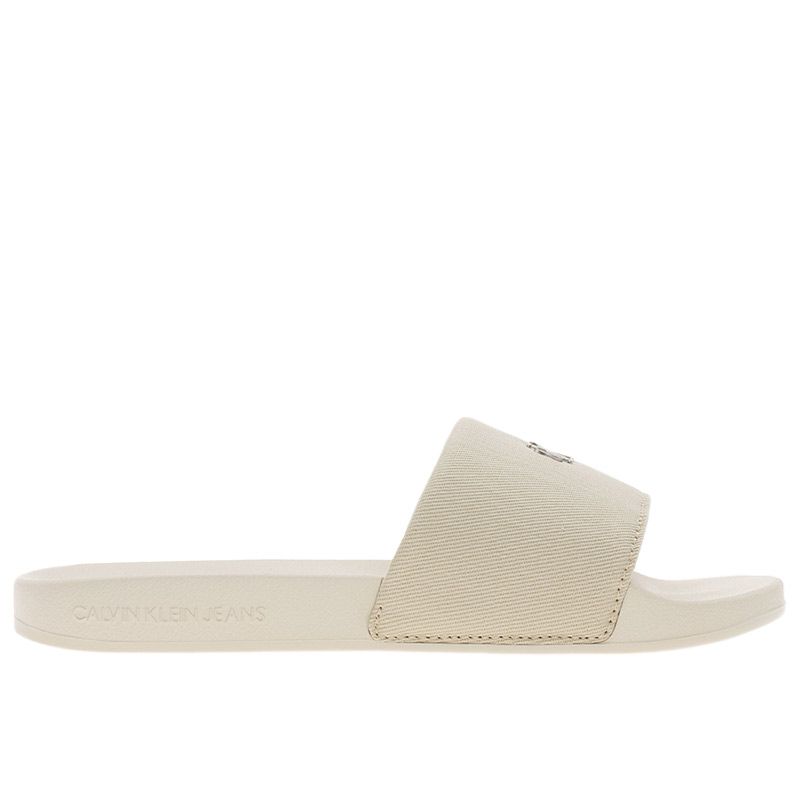 Klapki Calvin Klein Slide Monogram Hardware YW0YW01713-AEO - białe