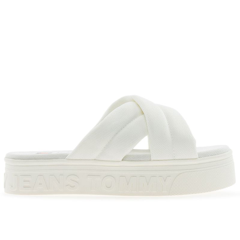 Klapki damskie Tommy Jeans Lettering Flatform EN0EN02465-YBL - białe