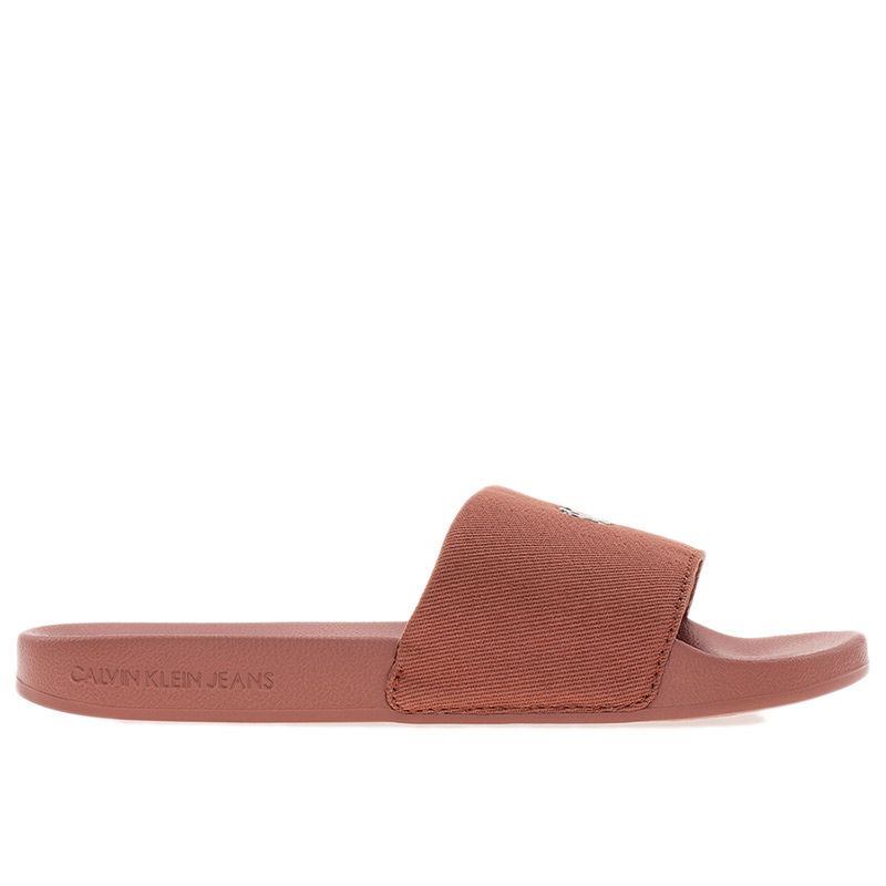 Klapki Calvin Klein Slide Monogram Hardware YW0YW01713-GAM - pomarańczowe